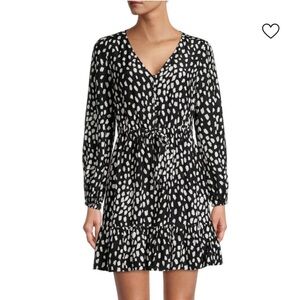 Vineyard Vines Spotted Tie-Waist Black White Polka Dot Long Sleeve Dress Size XS